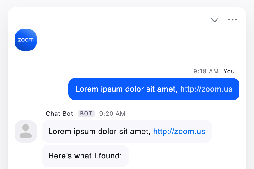 Image of a chat screen with Zoom logo in the header bar.