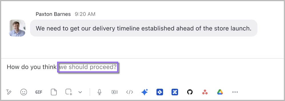 An image demonstrating the Sentence Completion feature suggesting an end to the sentence.